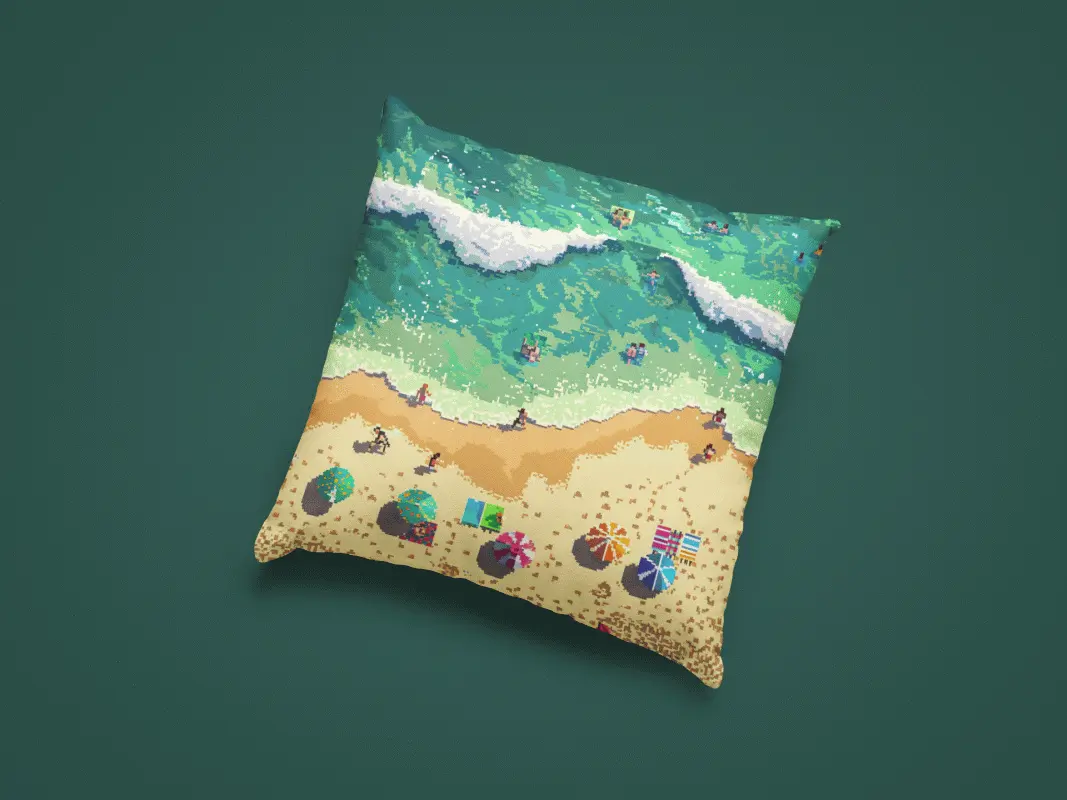 8-Bit Kissen – Pixel-Art-Strandszene