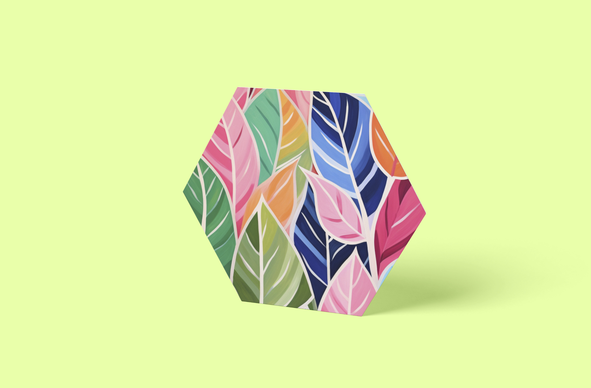 Bunte Blätter Hexagon - Wandbild auf Alu