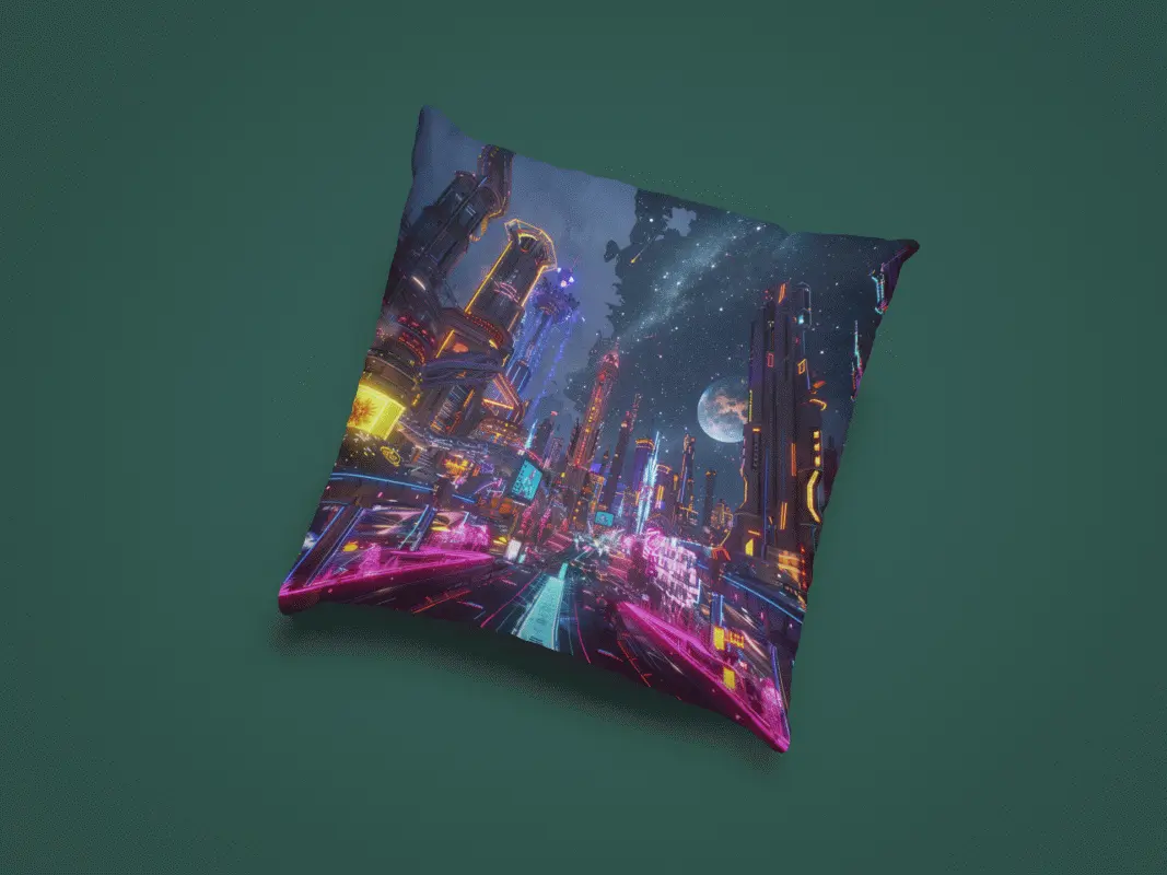 Sci-Fi Deko-Kissen – Cyberpunk-Metropole & Futuristischer Flair